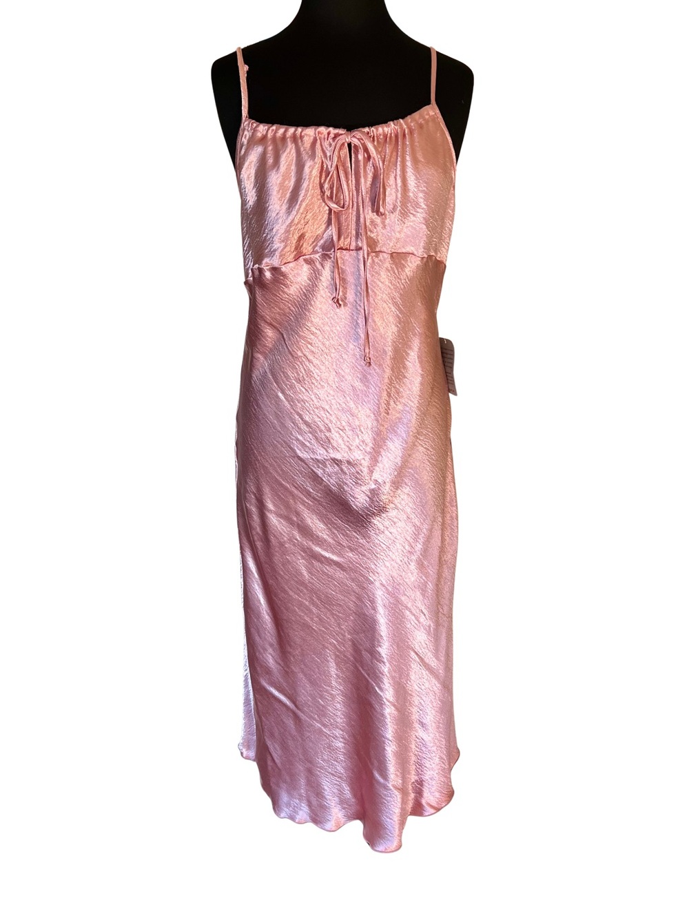 bebe Rose Gold Satin Midi Slip Dress with DEFECT